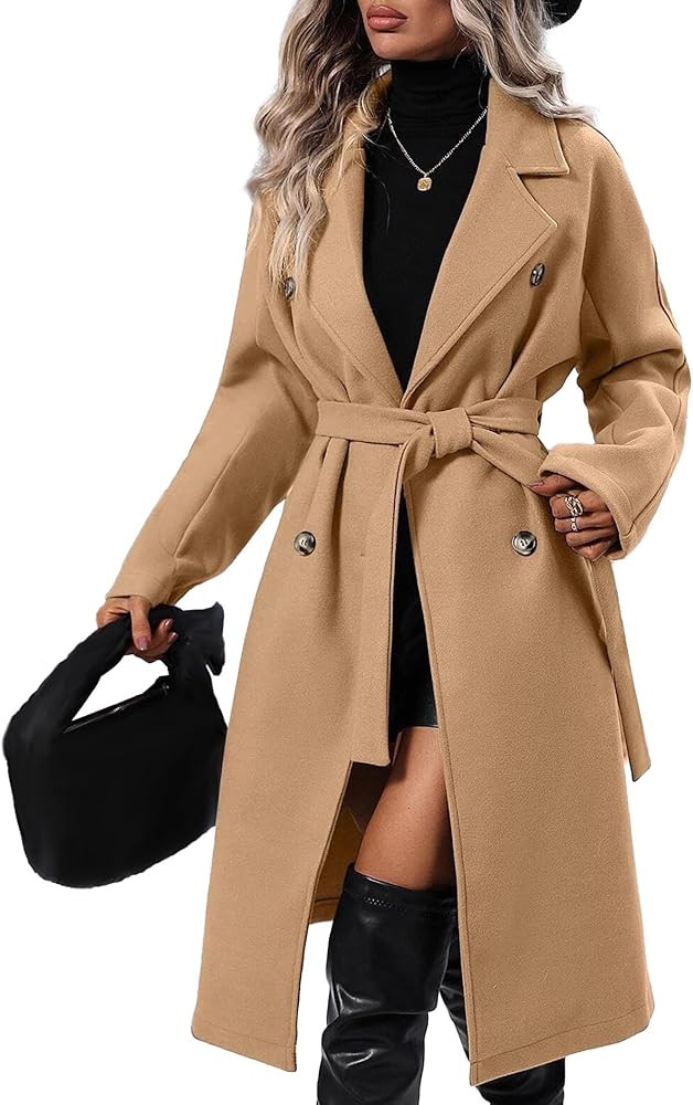 Sexyshine Women's Winter Double Breasted Trench Coat Notch Lapel Long Wool Pea Coat A Line Warm O... | Amazon (US)