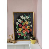 Vintage Embroidery, Framed Retro Embroidery Embroidered Painting Flowers in Brocante Frame 22-32 cm | Etsy (US)