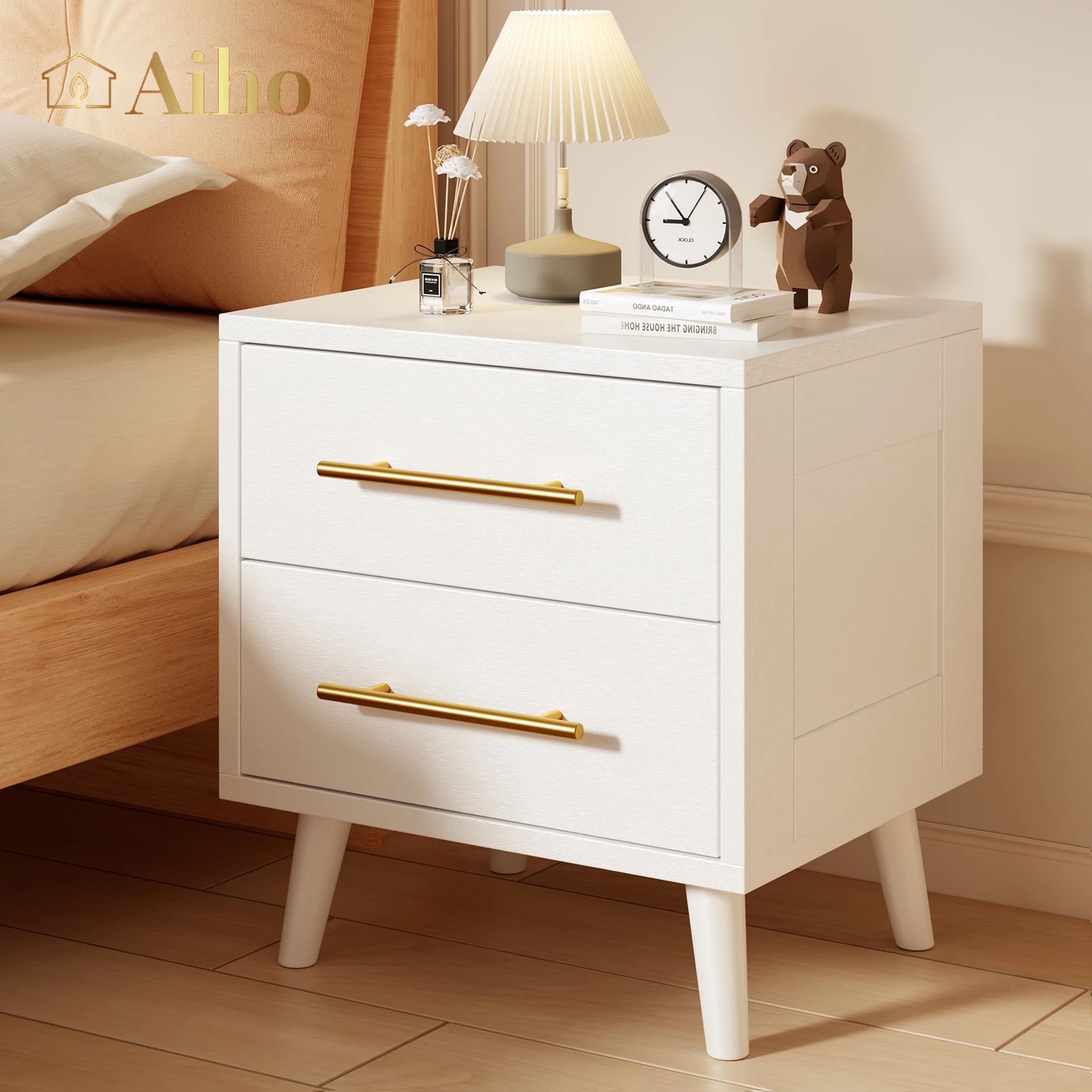 Aiho 2 Drawer Wood Dressers, Wide Chest of Drawers with Gold Handles for Living Room , White | Walmart (US)