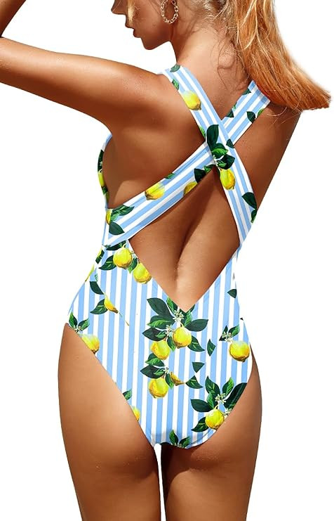 Women's Sexy High Cut One Piece Swimsuit for Women Cheeky Bathing Suits Deep V Neck Crisscross Ba... | Amazon (US)