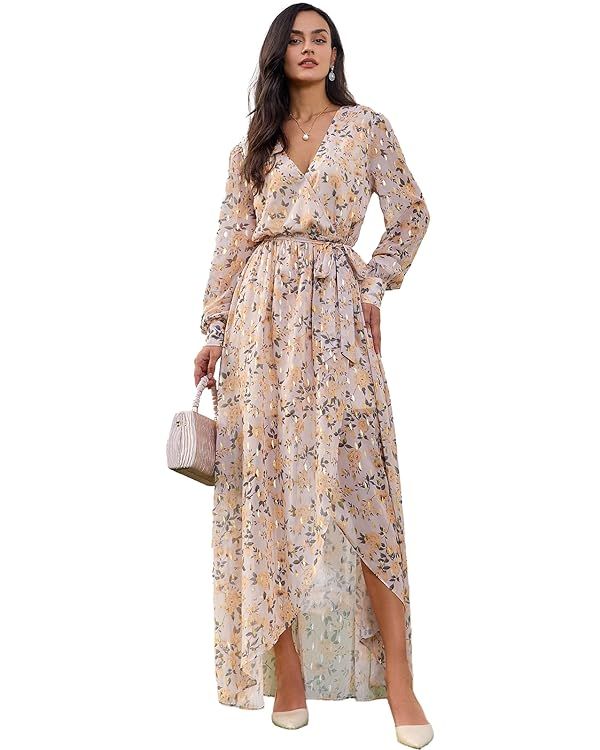 WDMYS Boho Chic Apricot Floral Maxi Dress | Amazon (US)