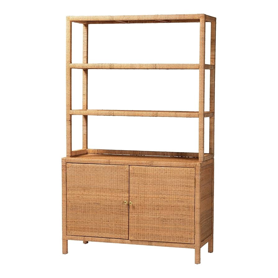 Bali & pari Mortis Natural Rattan Display Shelf with 2-Door Storage Cabinet – Coastal Boho Wick... | Amazon (US)