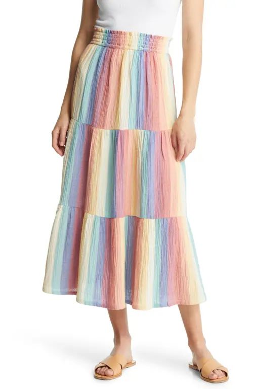Marine Layer Corrine Rainbow Stripe Tiered Maxi Skirt in Bold Rainbow Stripe at Nordstrom, Size Smal | Nordstrom