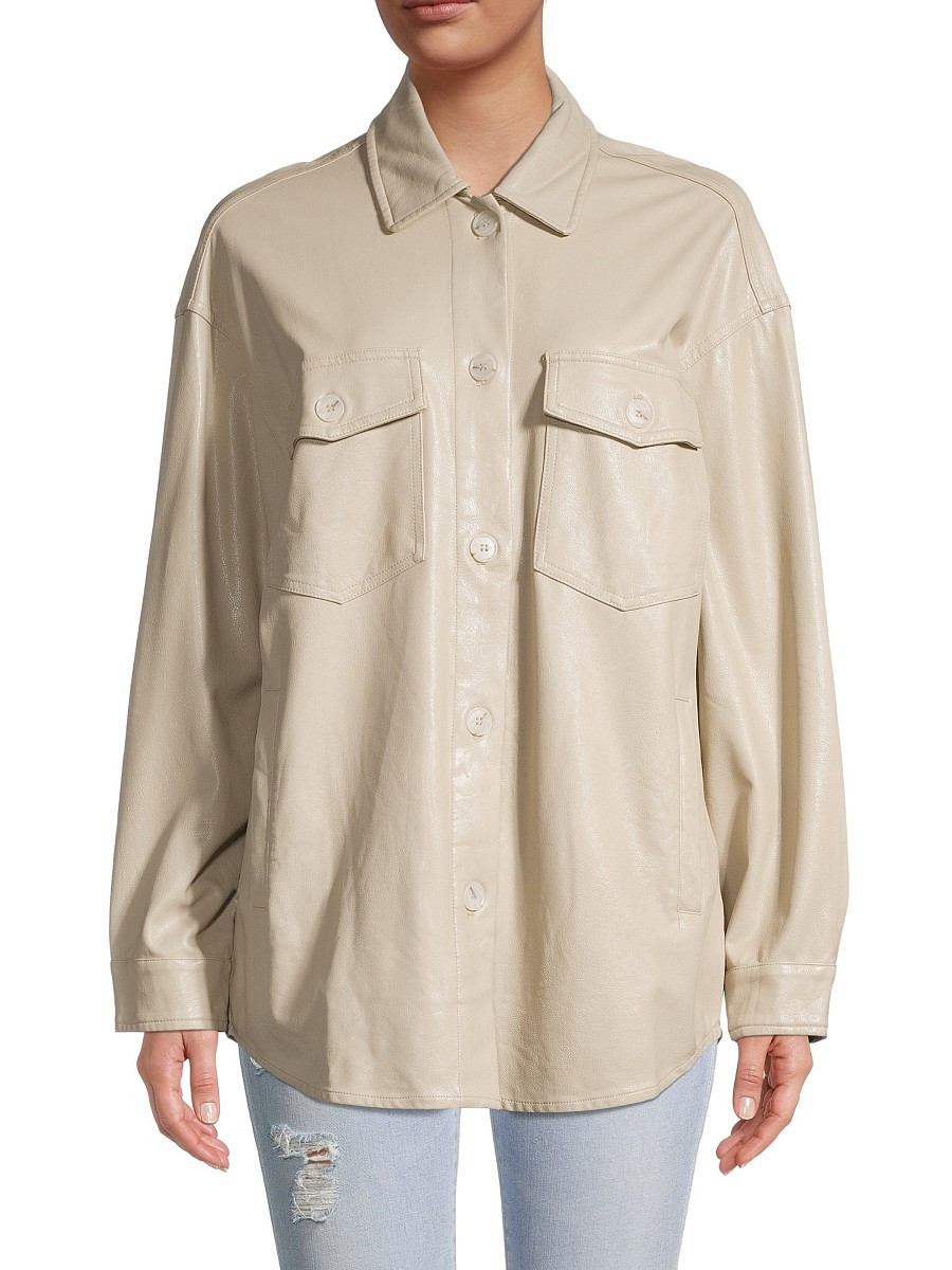 Vintage Havana Women's Faux Leather Shirt Jacket - Cream - Size L | Saks Fifth Avenue OFF 5TH