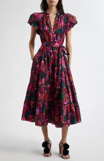 Ulla Johnson Ottilie Puff Sleeve Cotton Maxi Dress in Hibiscus at Nordstrom Rack, Size 12 | Nordstrom Rack