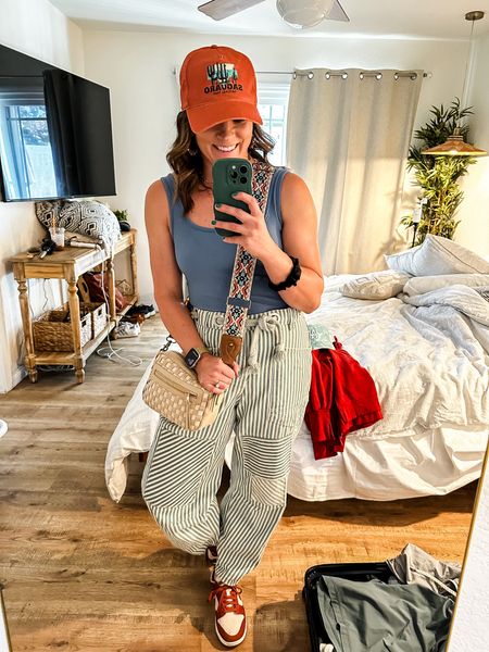 Spending the day exploring LA with the fam!

Wearing my favorite free people barrel jeans, comfy ribbed tank, Nikes and a hat! Cross body purse is Target and the strap is Amazon. 

Bringing an oversized sweatshirt for the cooler evening!