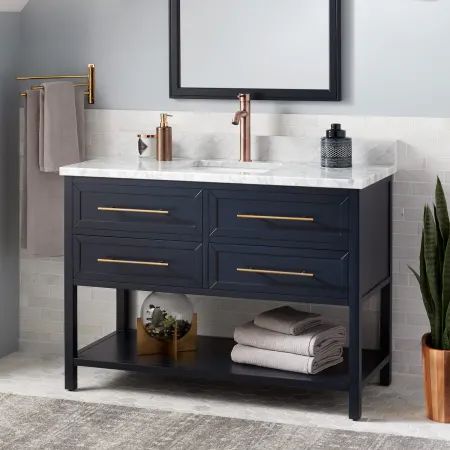 Signature Hardware Robertson 48" Single Vanity Set with Wood Cabinet, Porcelain Vanity Top, and R... | Build.com, Inc.