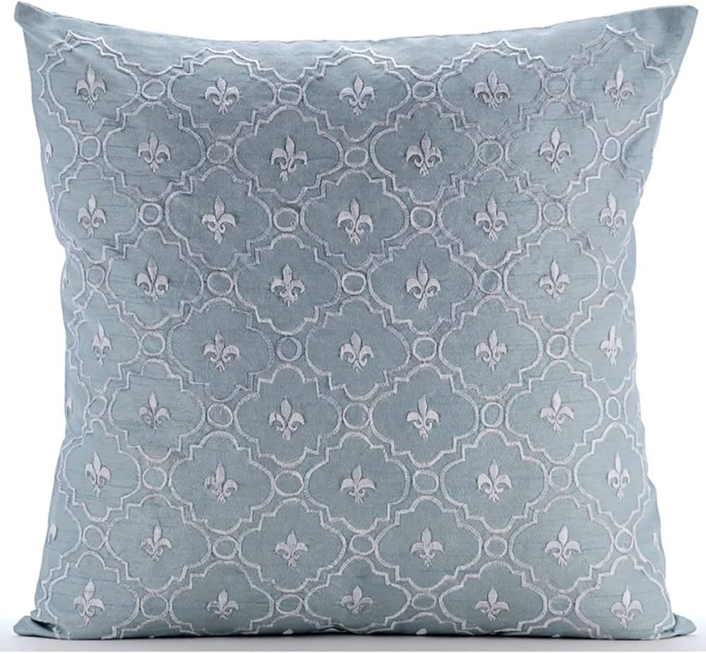 The HomeCentric Toss Pillow Covers, Light Blue Pillow Cover, Lattice Trellis Embroidered French T... | Amazon (US)