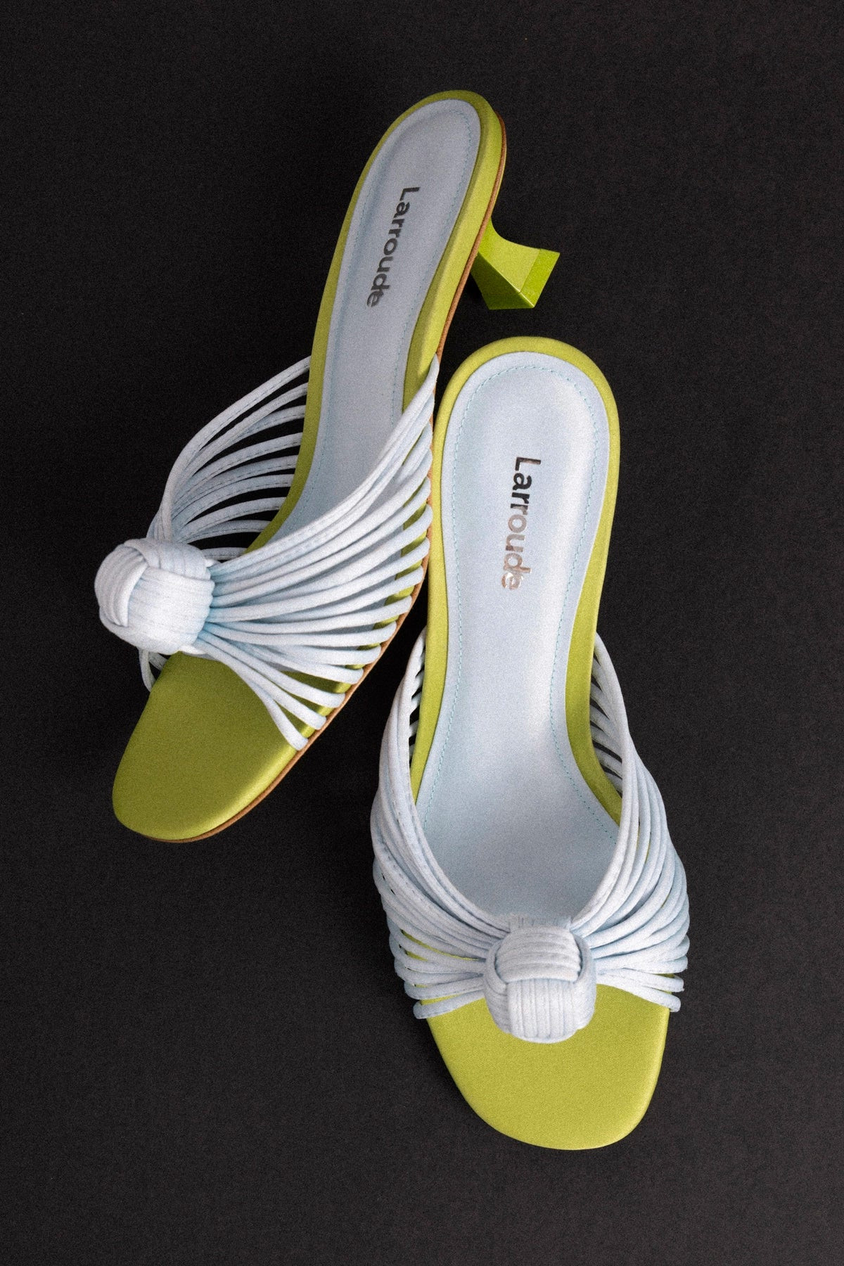 Valerie Mule Powder Blue and Green Satin | Larroude