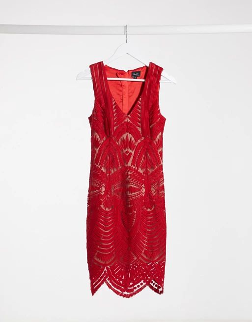 Bardot lace placement mini dress in red | ASOS (Global)