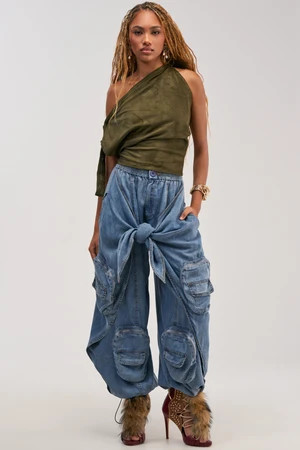 AKIRA Do The Most Tie Front Pants In Denim | Size XL | AKIRA