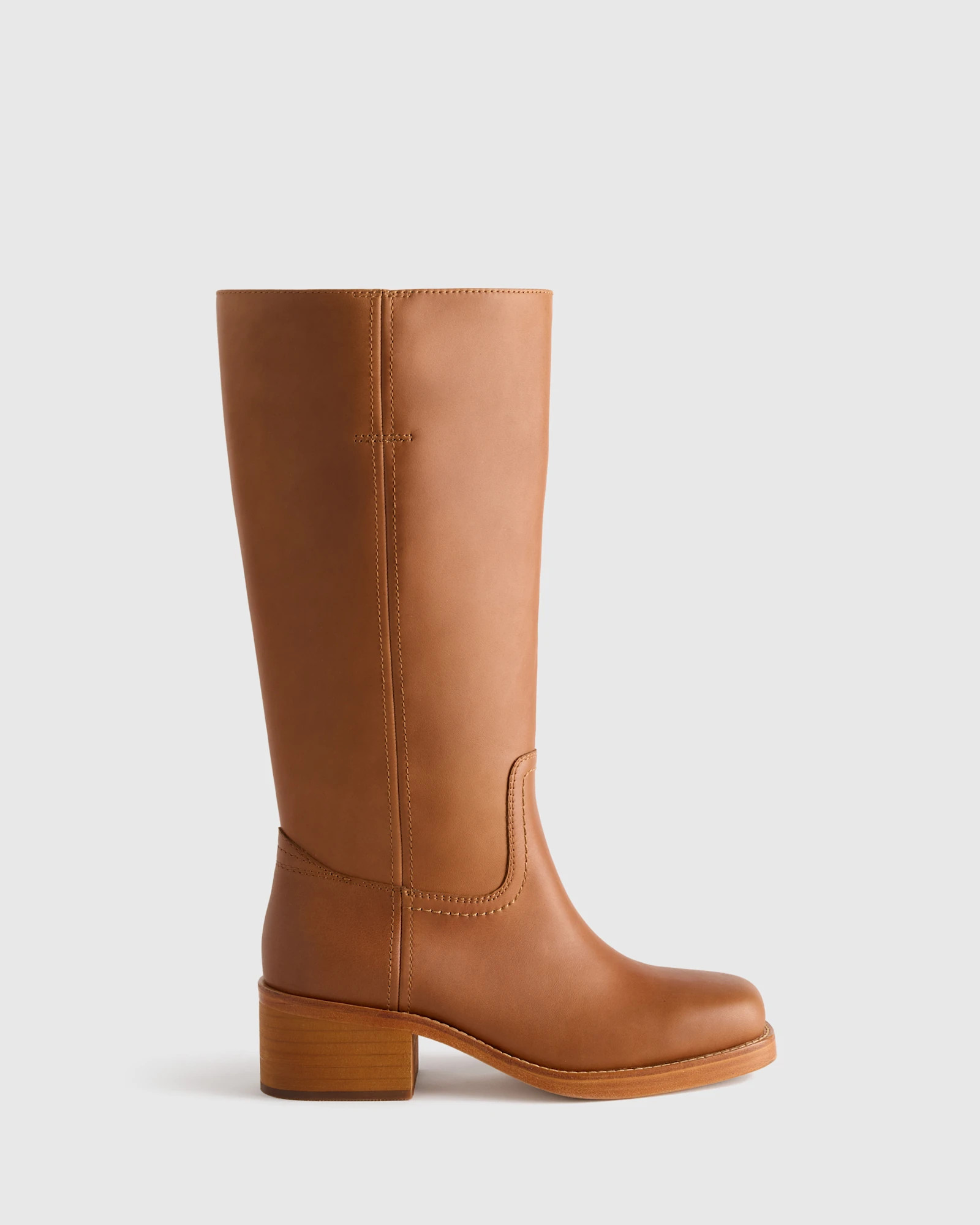 Quince | Women's Italian Leather Block Heel Boot in Chestnut, Size 10 | Quince
