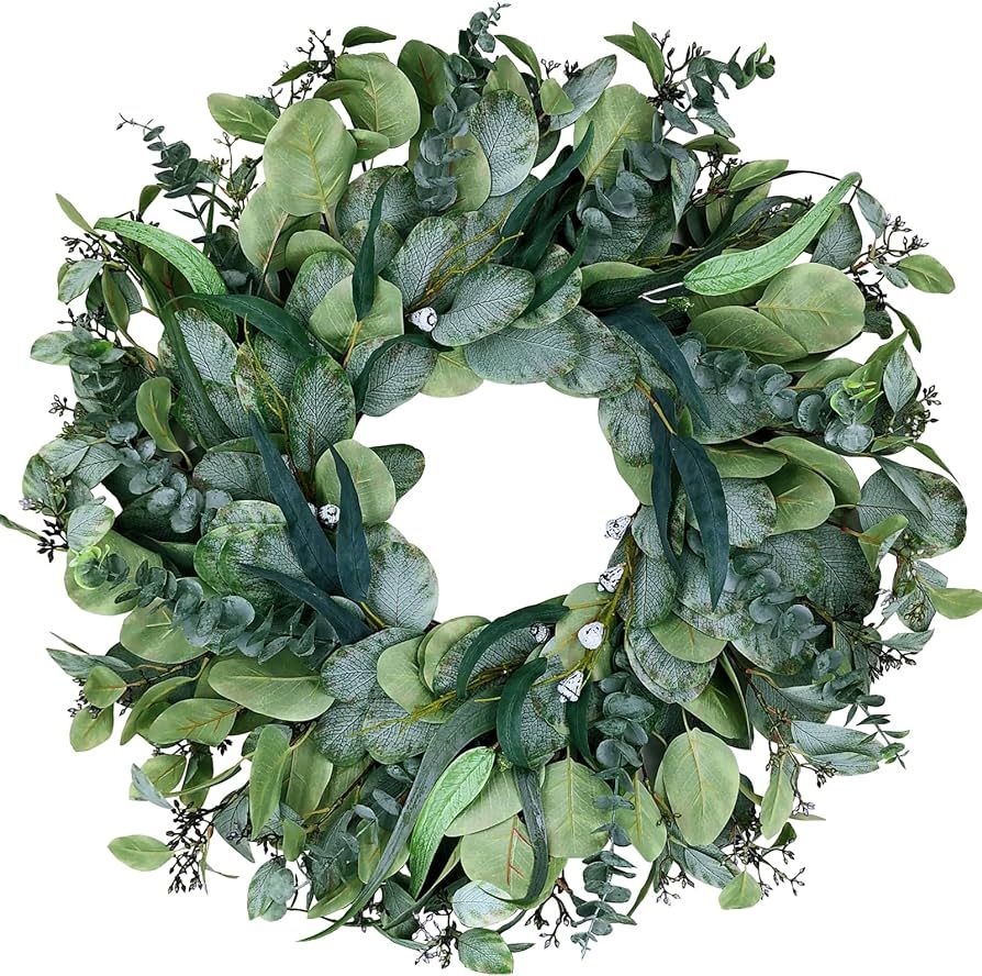 26 Inch Artificial Eucalyptus Wreaths for Front Door for All Seasons,Spring Summer Fall Autumn Wi... | Amazon (US)