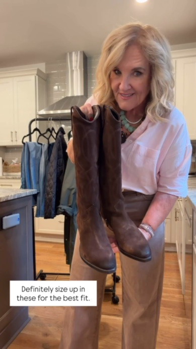 This chocolate brown western-inspired boots are the perfect way to add a classic touch to your fall wardrobe. They're comfortable, versatile, and pair beautifully with jeans, dresses, and skirts. 

Definitely size up in these for the best fit.

💡 LTK MADE EASY
❤️ Heart = Support my posts!
🔖 Save = Get sale & restock alerts
📋 Lists = Keep favorites organized
📲 Share = Send lists and products to a friend. Hello, Christmas List!
💬 Comment = Ask me anything about sizing or fit. :-)

#LTKootd #LTKOver40 #LTKSaleAlert