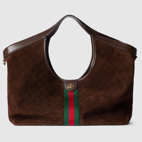 GUCCI Giglio Large Tote Bag, Brown, Suede | Gucci (US)
