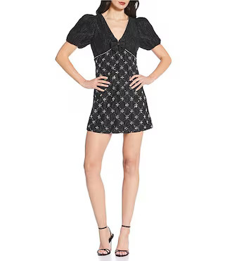 Samira Embellish V-Neck Puff Sleeves Mini Dress | Dillard's