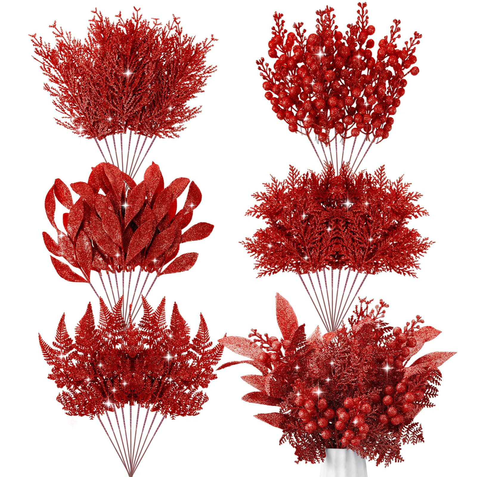 75 Pcs Christmas Glitter Picks Artificial Christmas Tree Picks and Sprays for Tree 5 Styles Berri... | Amazon (US)