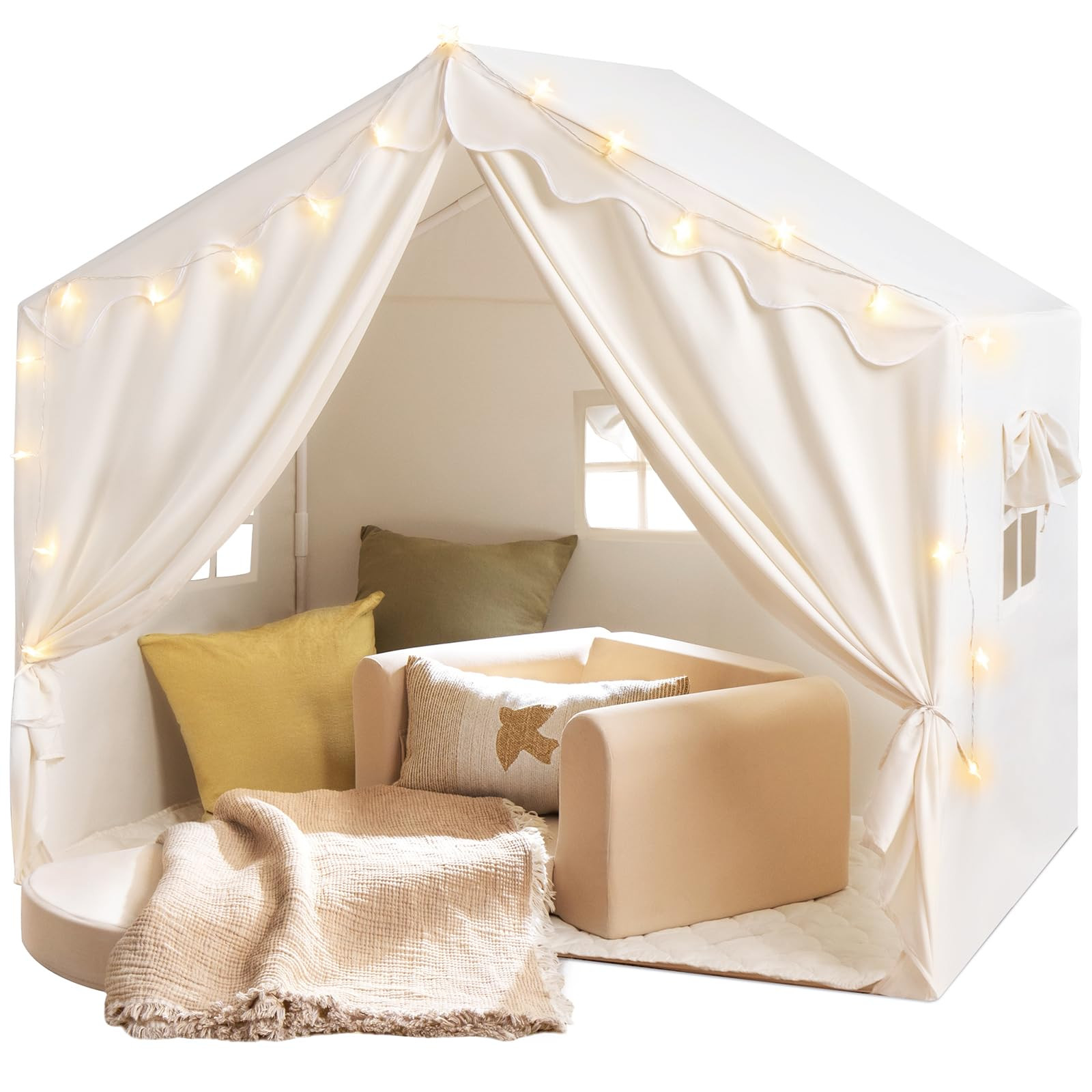 Tiny Land Kids Tent with Mat and Star Lights, Indoor Playhouse for Toddlers, 57"x36"x52" Large Re... | Amazon (US)