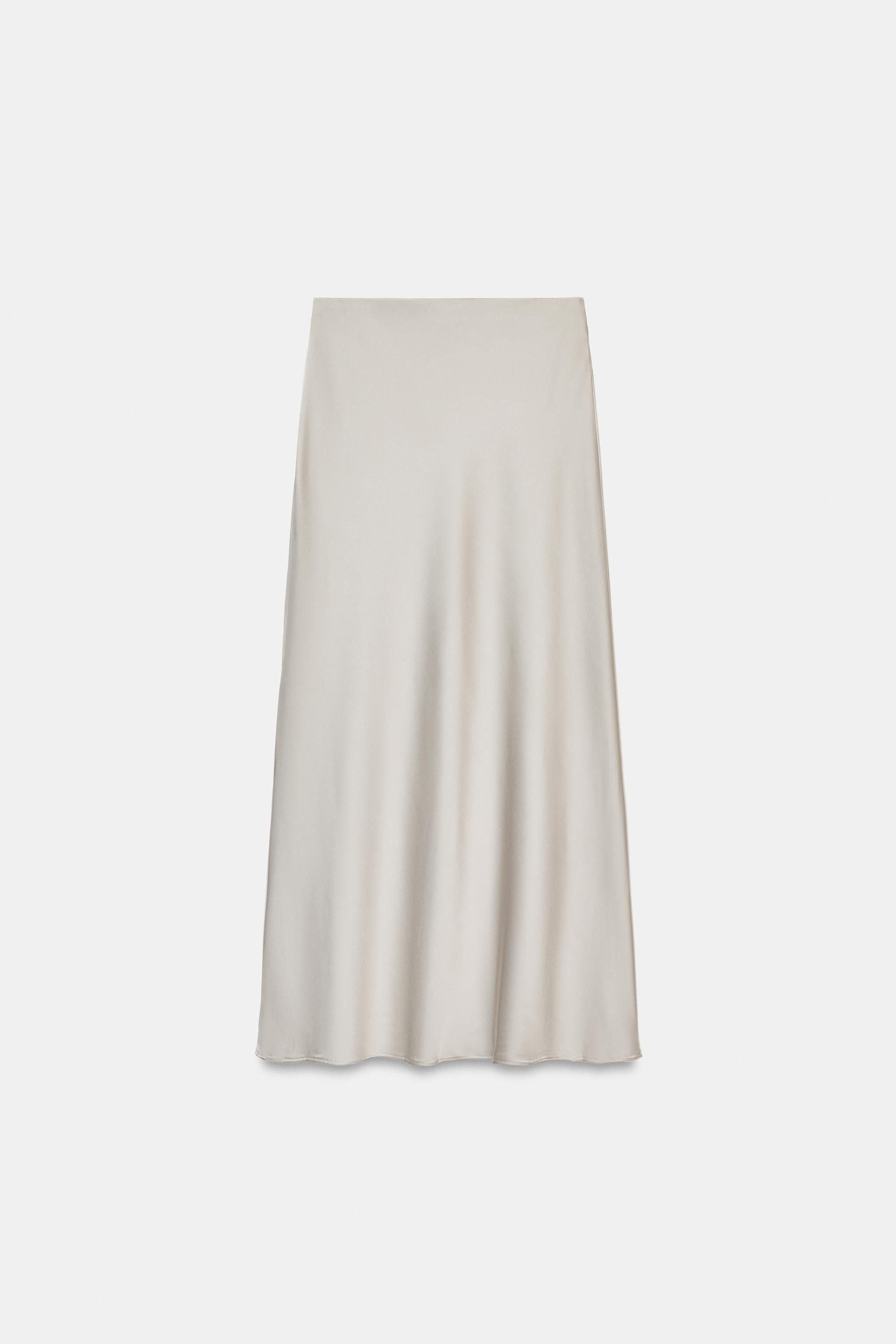 Midi skirt made of satin fabric. High-waist with an elastic waistband. | Zara UK