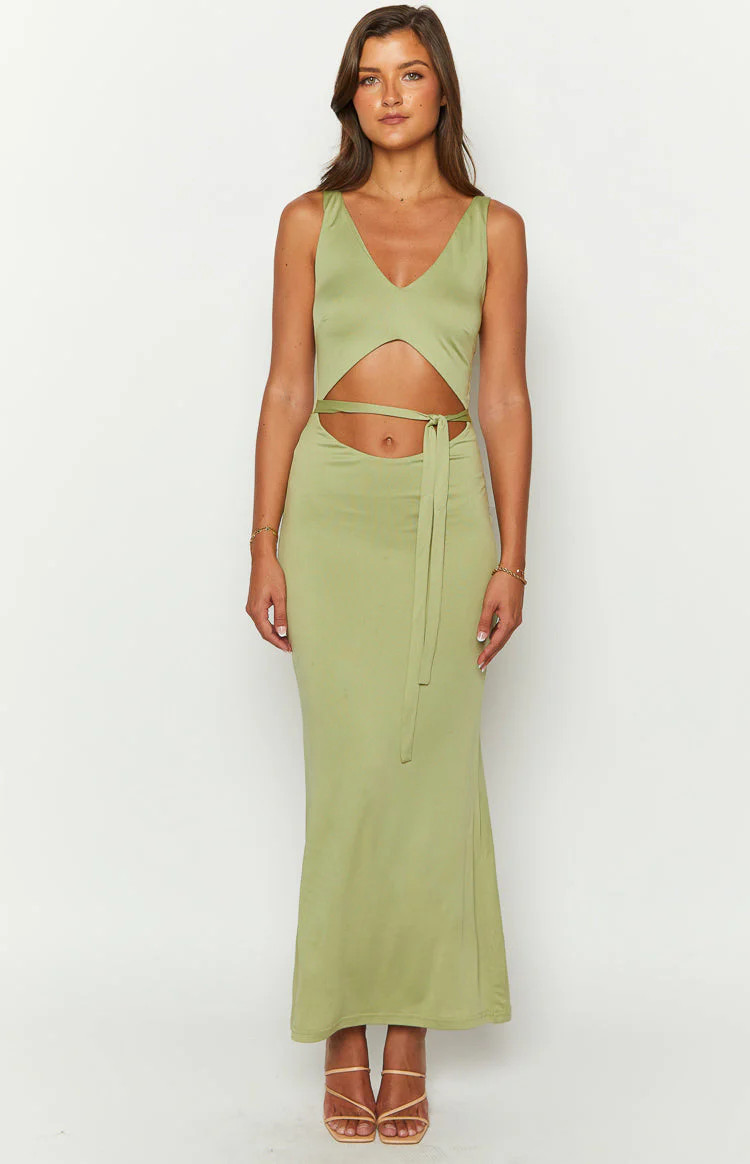 Zuri Khaki Maxi Dress | Beginning Boutique (US)