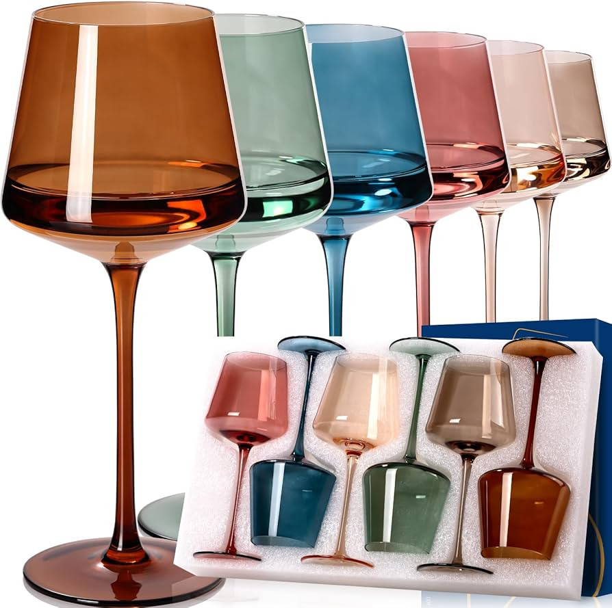 Colored Wine Glasses Set of 6-18oz【Hand Blown】Crystal Colorful Wine Glasses with Stem-Muticol... | Amazon (US)