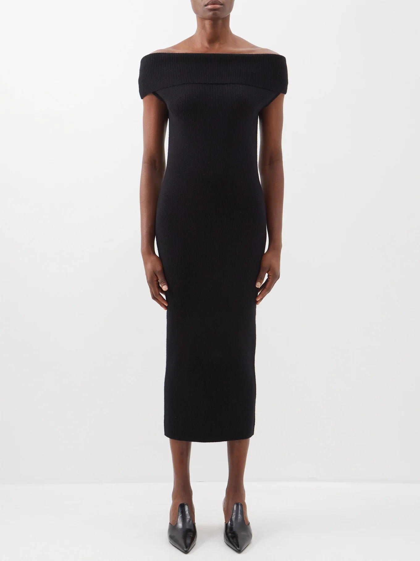Off-the-shoulder ribbed wool-blend midi dress | Matches (EU)