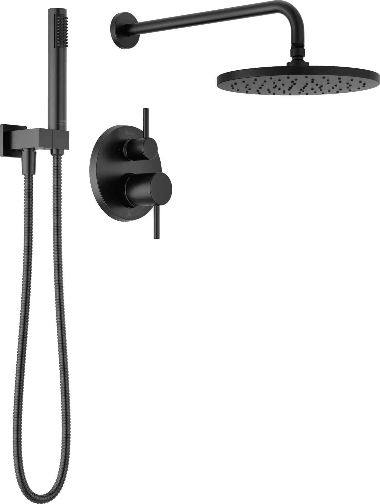 Delta Modern Matte Black 2-handle Single function 10-in Round Shower Faucet ( Valve Included ) Rubber | 342702-BL | Lowe's