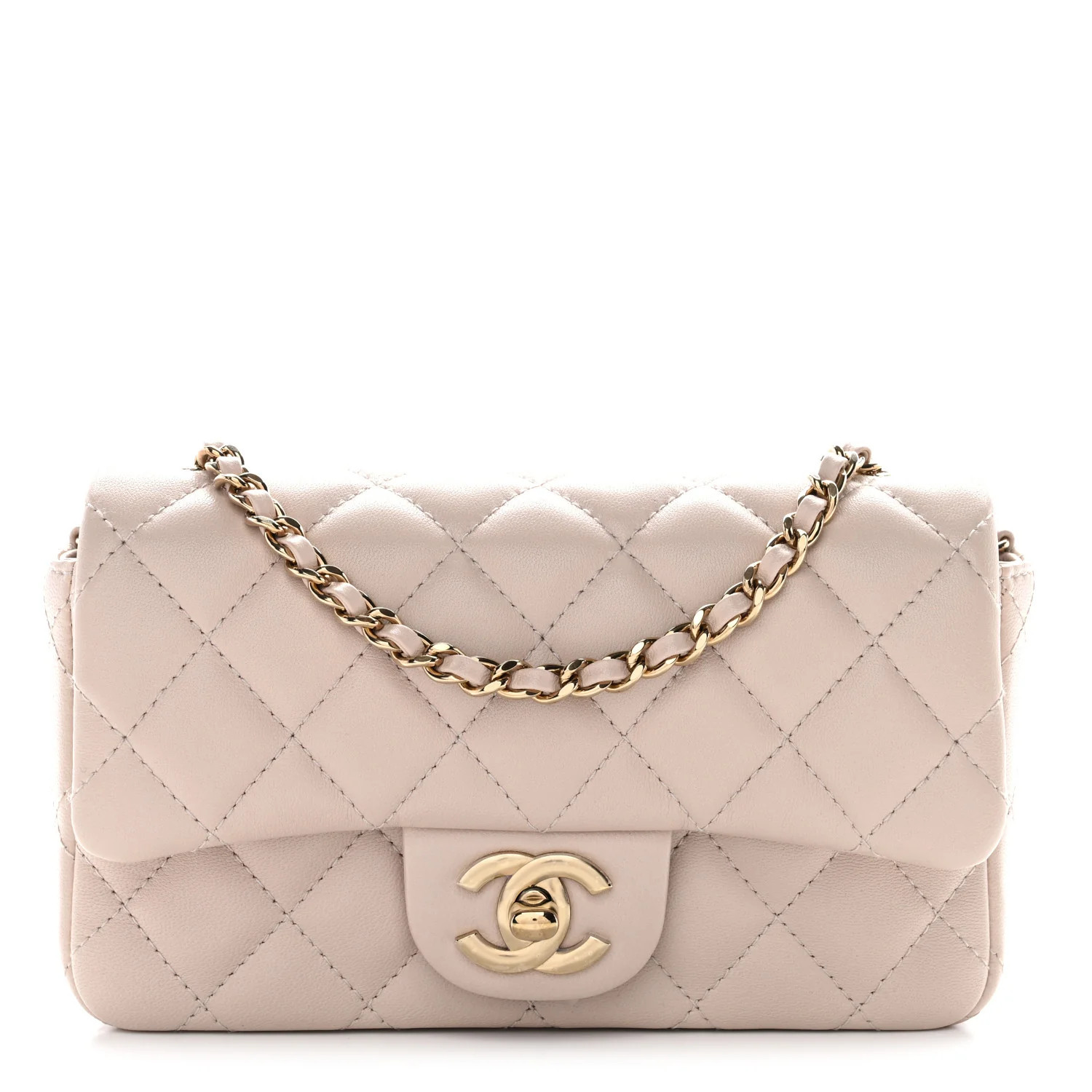 Chanel Lambskin Quilted Mini Rectangular Flap Beige | FASHIONPHILE (US)