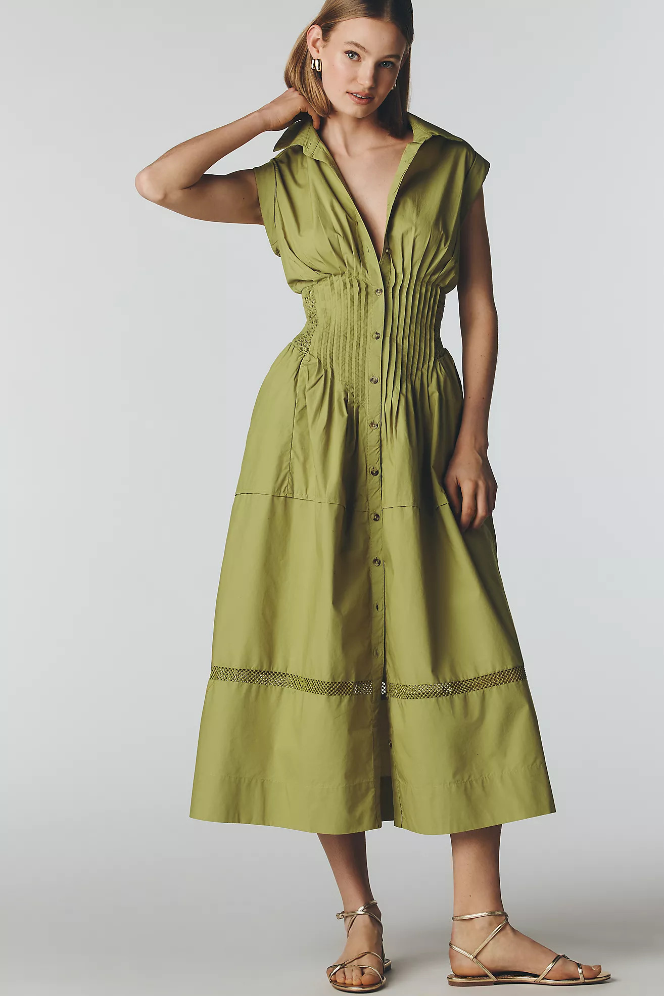 Maeve 100% Cotton Waisted Midi Shirt Dress | Anthropologie (US)