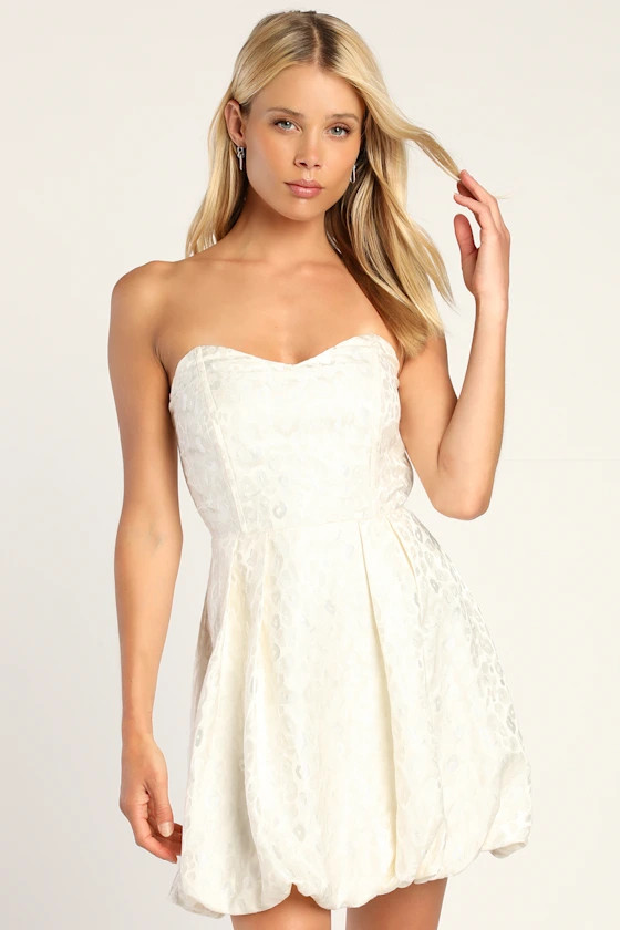Wild About the Party Ivory Leopard Jacquard Strapless Mini Dress | Lulus (US)