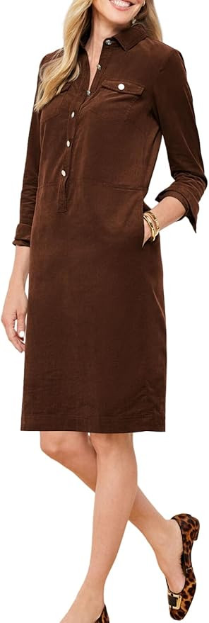LifeShe Corduroy Dress for Women Long Sleeve Shift Dress Button Down V Neck Midi Dress | Amazon (US)