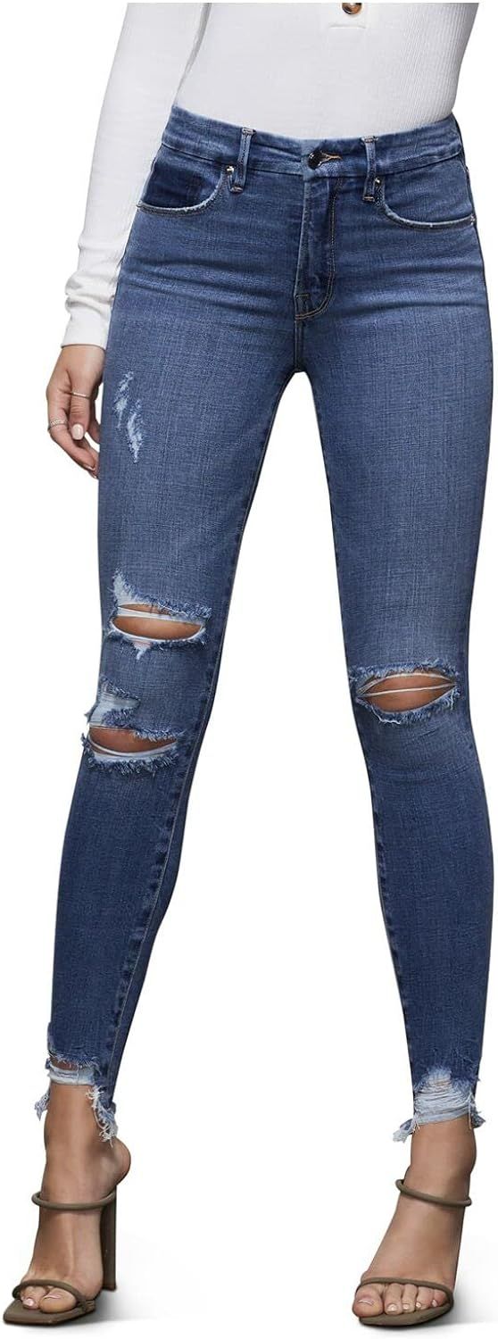 Good American Womens Good Waist Denim Destroyed Skinny Jeans | Amazon (US)