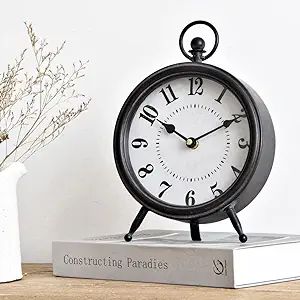 Vintage Black Table Clock on Stand, Decorative Desk and Shelf Clock, Rustic Mantel Clock Farmhous... | Amazon (US)