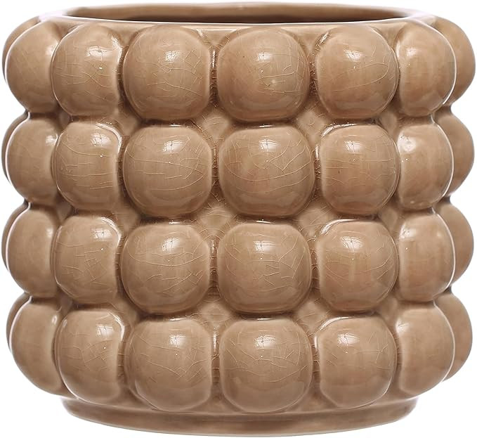 6 Inches Round Stoneware Planter with Raised Dots, Holds 4 Inches Pot, Tan | Amazon (US)