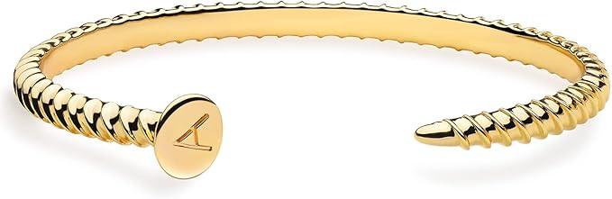 MEVECCO Gold Initial Nail Cuff Bracelets 18K Gold Plated Handmade Cute Cuff Bangle Dainty Letters... | Amazon (US)