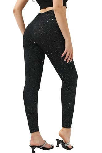 Women's Sequin Leggings High Waisted Glitter Shiny Pants - Tummy Control Sparkly Dance Leggings for Holiday Party Outfit Black | Amazon (US)