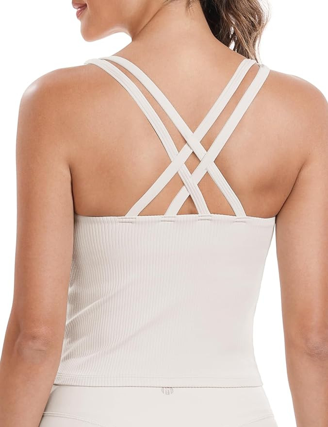 HeyNuts Zeal Bras Longline Ribbed Medium Support Sports Bras, Crisscross Back Tank Tops with Remo... | Amazon (US)
