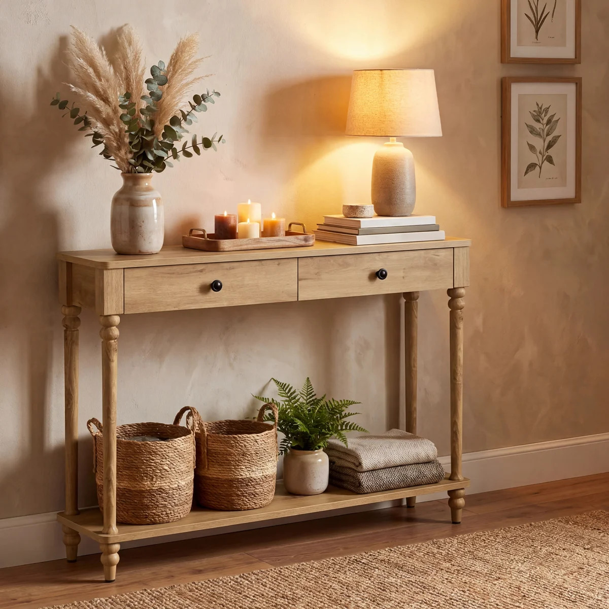 39" Console Table with Shelf and Drawers, Mid-Century Modern Sofa Entryway Table | Wayfair North America