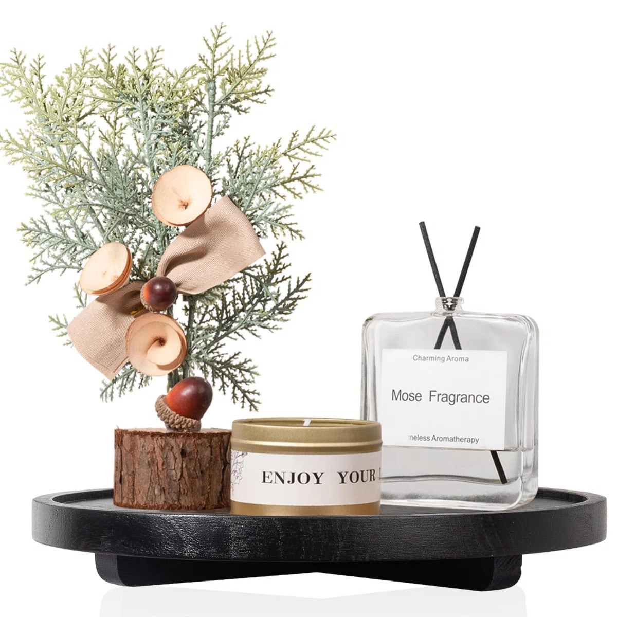 Round Decorative Tray Wood Bathroom Counter Organizer Farmhouse Kitchen Decor Wooden Riser For So... | Wayfair North America