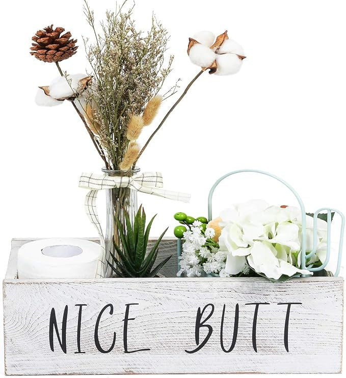 TIMEYARD Nice Butt Bathroom Decor Box - Toilet Paper Holder - Farmhouse Rustic Wood Crate Home De... | Amazon (US)
