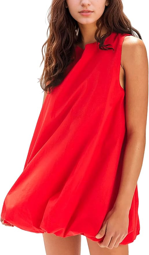 Meiyi station Women Summer Sleeveless Bubble Mini Dress Keyhole Tie Back Short Sun Dress Casual S... | Amazon (US)