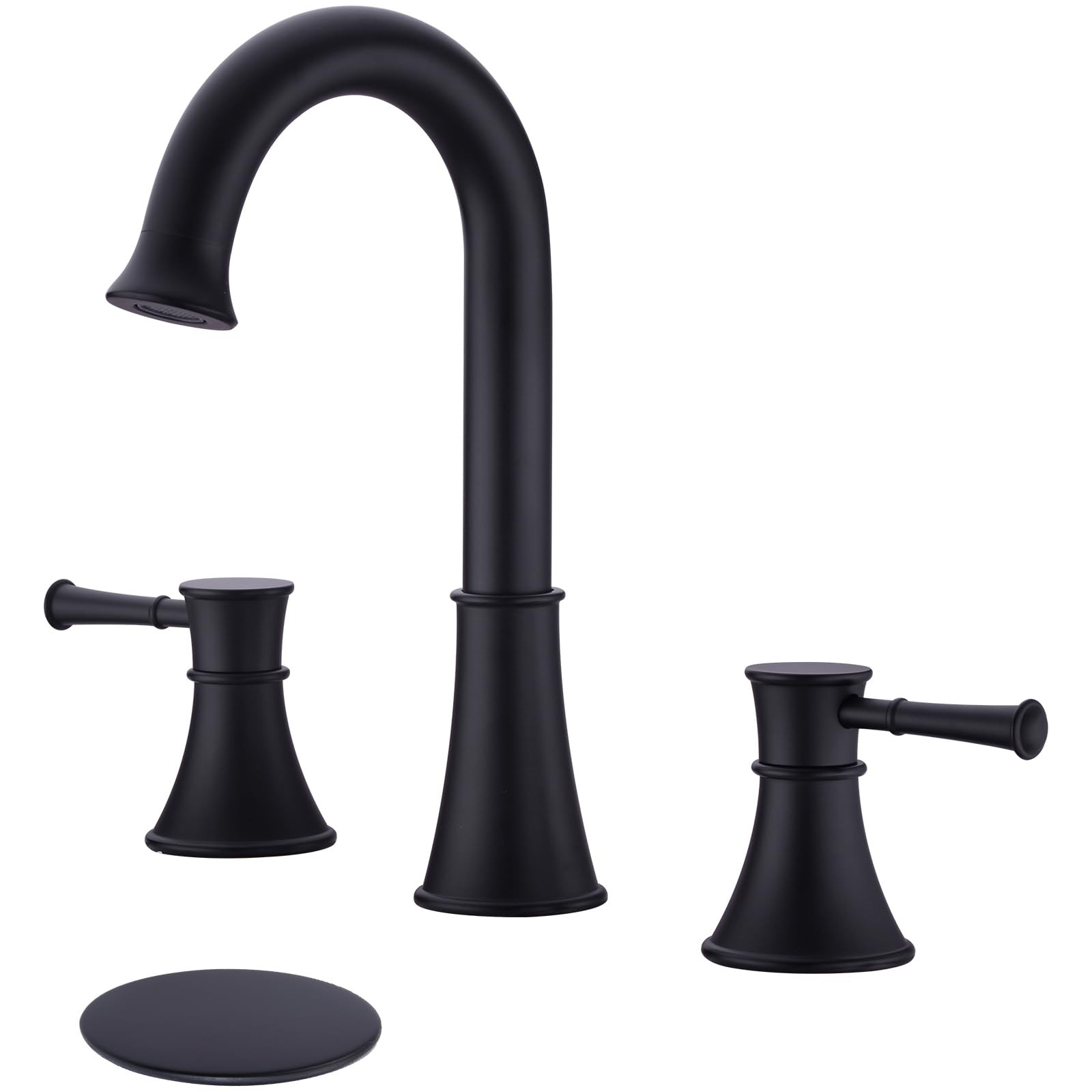 Matte Black Bathroom Faucet 3 Hole, Waterfall 8 inch Widespread Bathroom Faucets with Pop Up Drai... | Amazon (US)