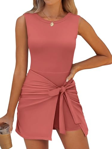 Amazon.com: ANRABESS Women Summer Sleeveless Bodycon Tie Waist Romper Skort Mini Tennis Athletic ... | Amazon (US)