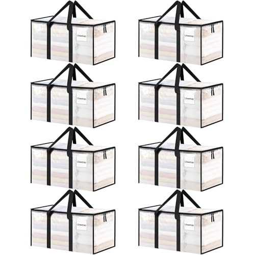 8 Pack Extra Large Heavy Duty Moving Bags, Clear Storage Bins with Lids, Reinforced Handles & Heavy-Duty Zippers Moving Boxes Storage Bags Totes for Clothes Packing, Dorms, College Supplies, Clear | Amazon (US)
