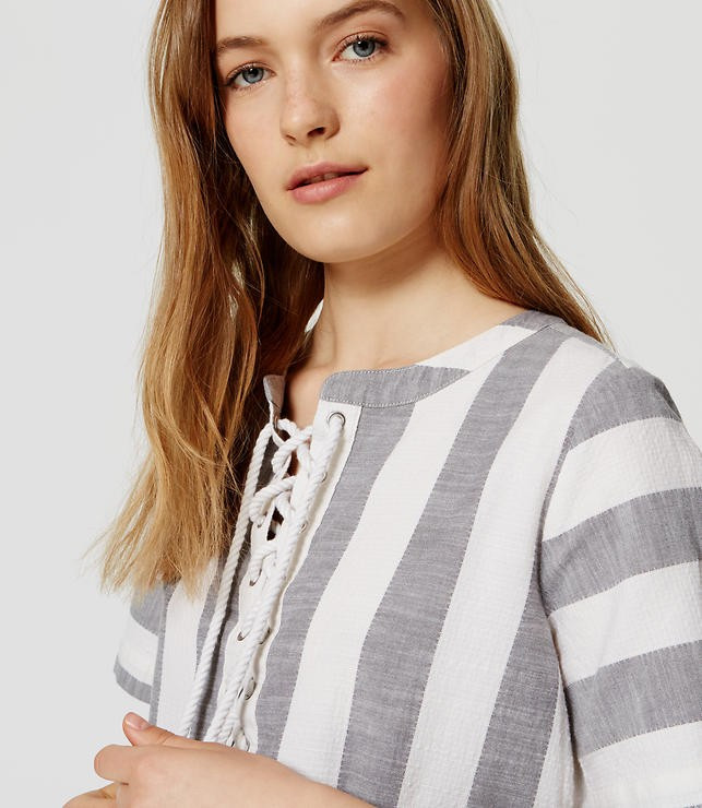 LOFT Beach Striped Lace Up Dress | Loft