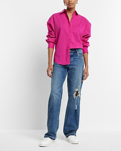 Stretch Cotton Poplin Boyfriend Shirt | Express