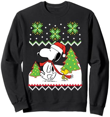 Peanuts Santa Snow Snoopy and Woodstock Sweatshirt Sweatshirt | Amazon (US)