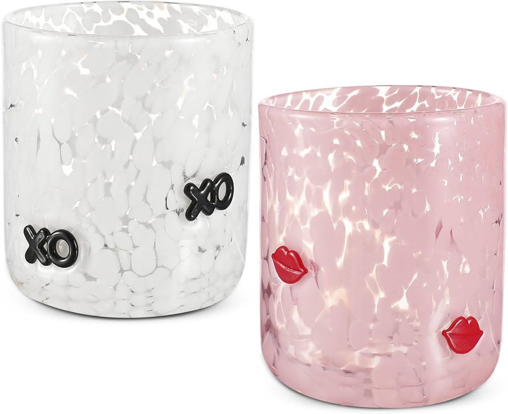 Skylety 2 Pcs Valentine's Day Icon Juice Glass Wine Stemless Glass Valentine's Day Double Old Fas... | Amazon (US)