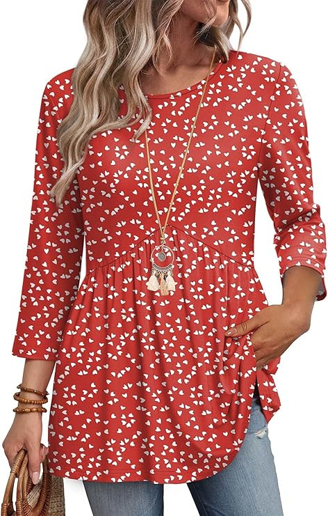 3/4 Length Sleeve Womens Tops Blouses for Women Dressy Casual Spring Fashion Clothing Crew Neck B... | Amazon (US)