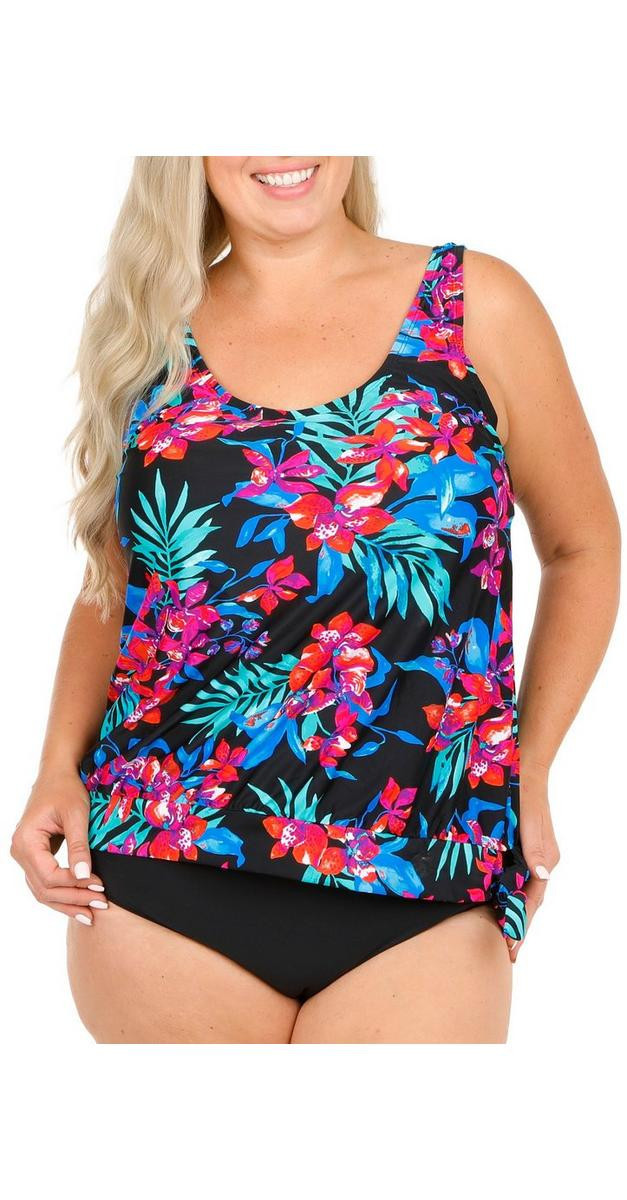 Women's Plus Two-Piece Tankini Swimsuit - Black-Black-1233485962209   | bealls | bealls